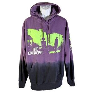 The Exorcist Hoodie Purple Black Tie Dye Horror Movie Graphic Sweatshirt Large